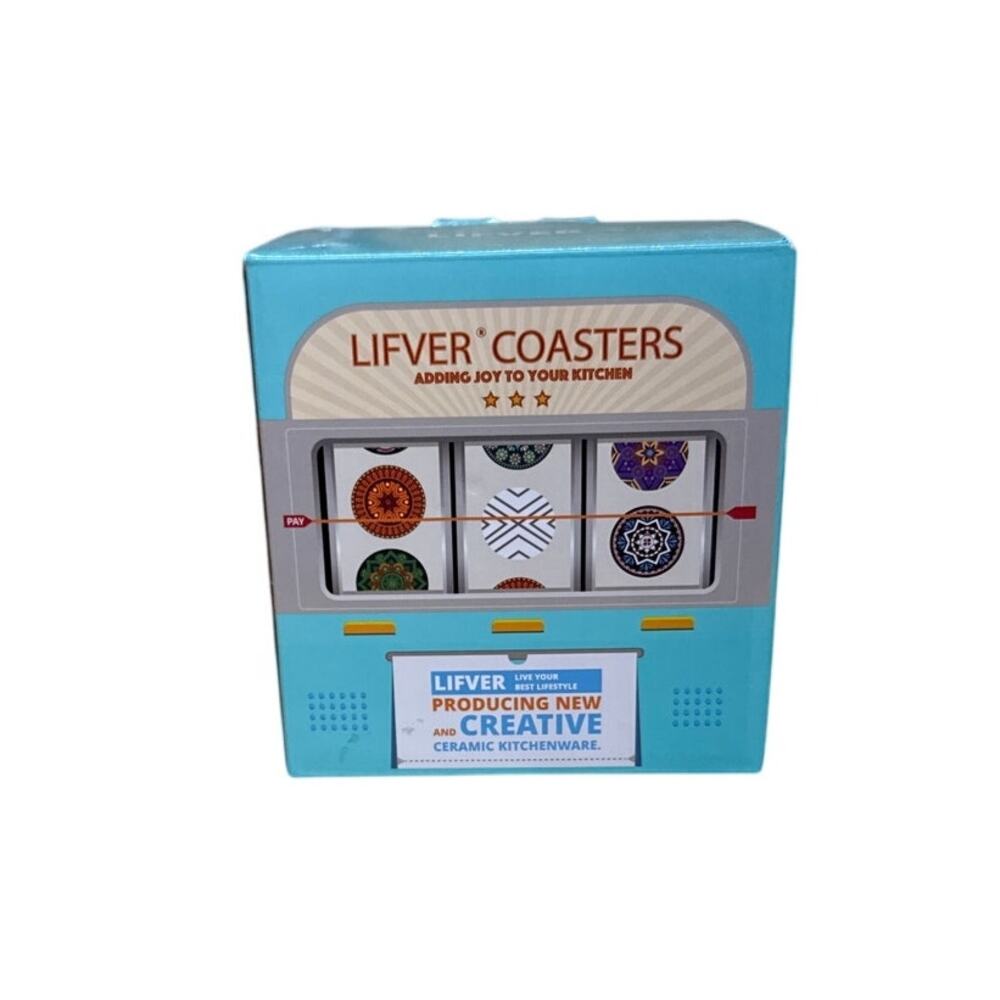 NEW 8 pc Lifver Coasters + Holder Ceramic Cork Rude Funny Humorous Unique New
